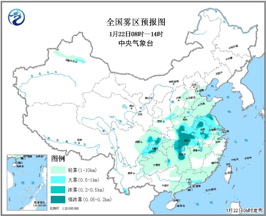 全国空气污染预报：黄淮江淮江汉四川盆地有大雾 中东部雾霾天气即将减弱消散